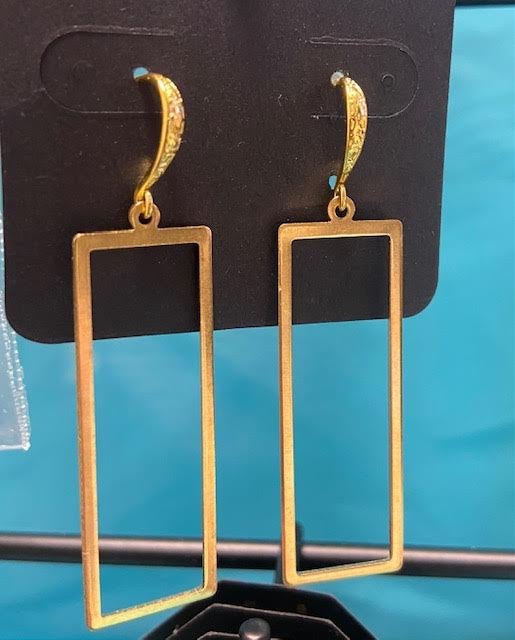 Open Rectangle Gold Earrings