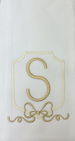 Tea Towel White Linen with Gold Monogramming