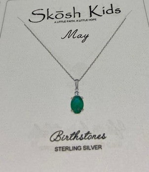 Kids 14" Birthstone Pendant Necklace Silver