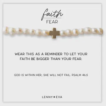 Faith Over Fear Gold Cross Bracelet Pearl 6mm