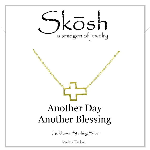 Open Cross Sterling Silver Necklace 16" In Gold Or Silver