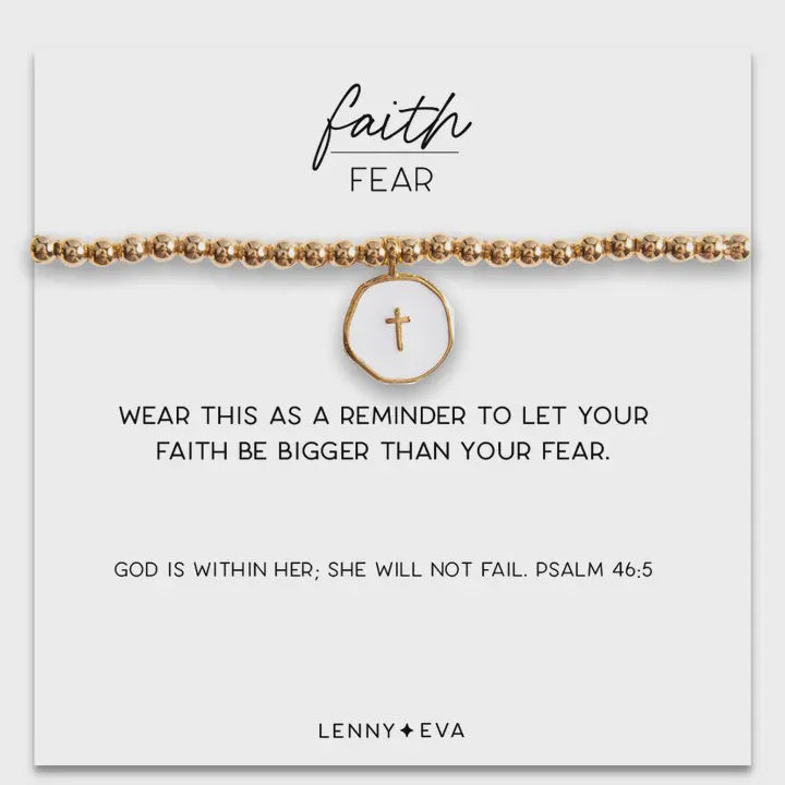 Faith Over Fear Cross Charm Bracelet-White