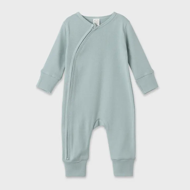 Dusty Blue Cotton Zippered Romper