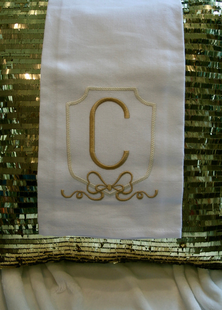 Tea Towel White Linen with Gold Monogramming