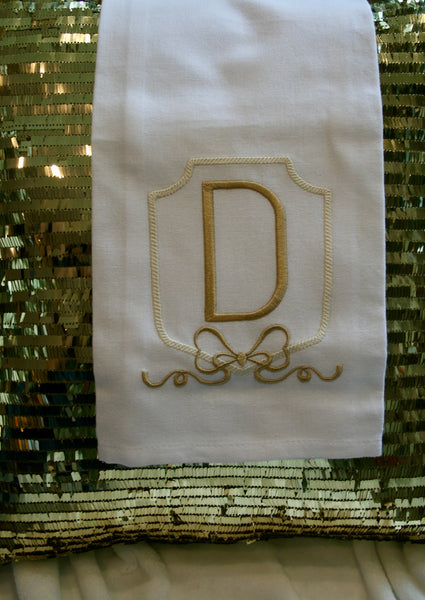 Tea Towel White Linen with Gold Monogramming