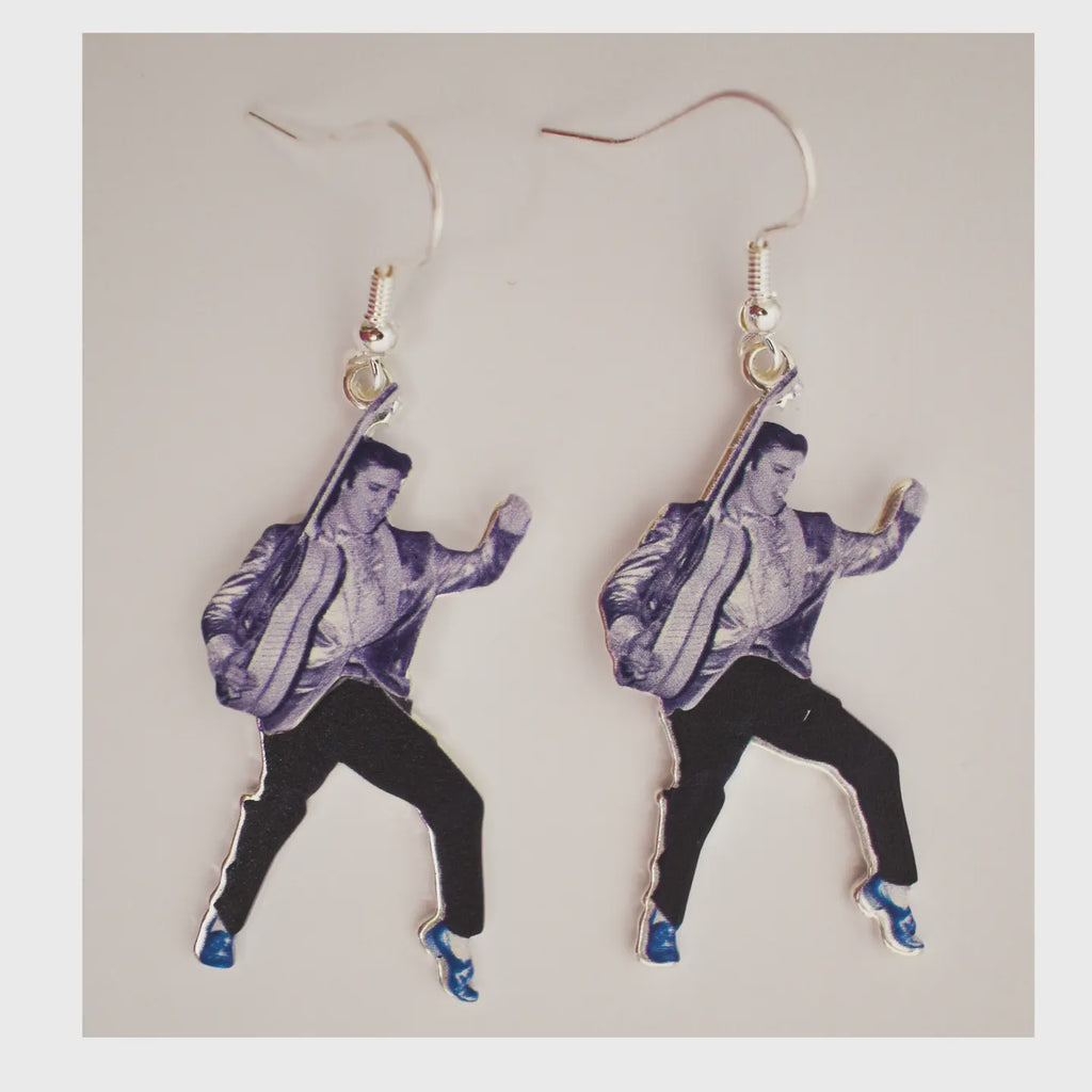 Elvis Earrings Swinging Legs - Blue Suede Shoes