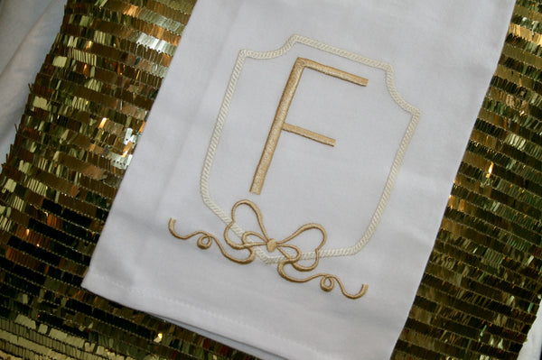 Tea Towel White Linen with Gold Monogramming