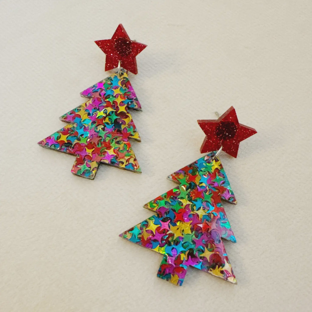 Festive Stars On Tree Earrings