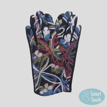 Flower Yarn Embroidered Smart Touch Gloves