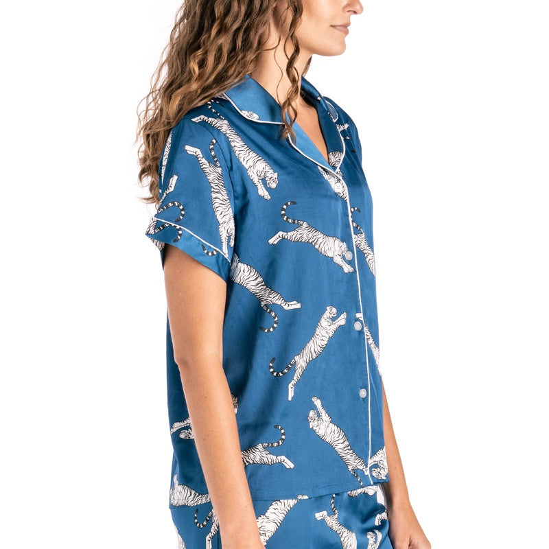 Sleep Easy Tiger Satin Pajama Top Hello Mello