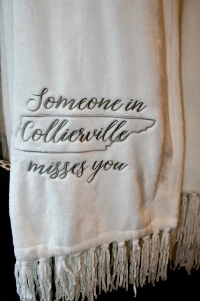 White Blanket Someone Misses You State Outline