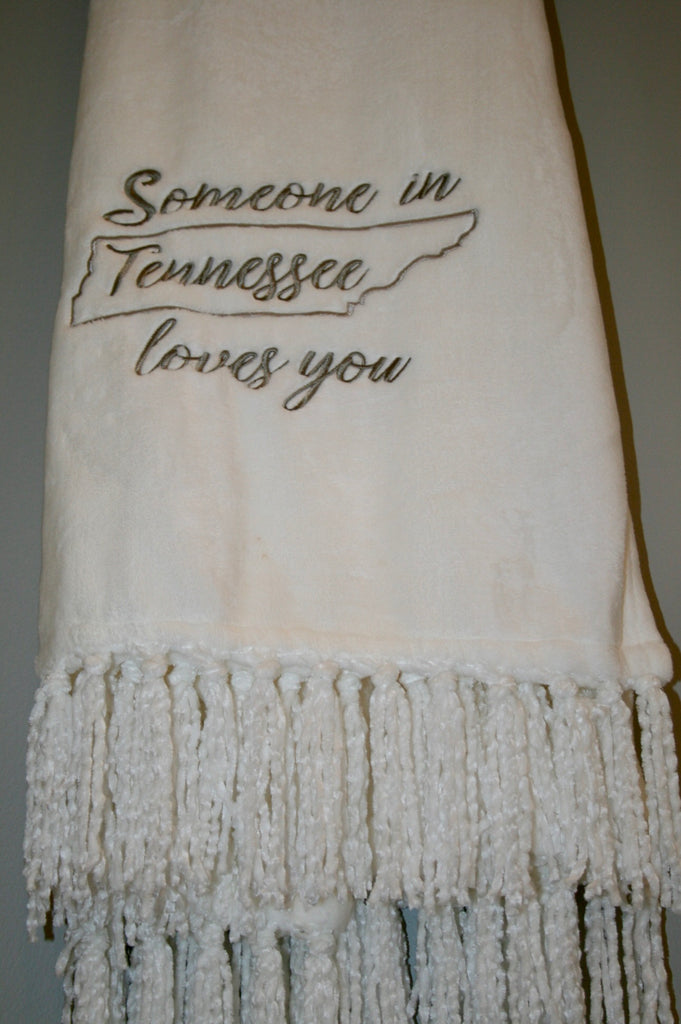 White Blanket Someone Loves State Outline