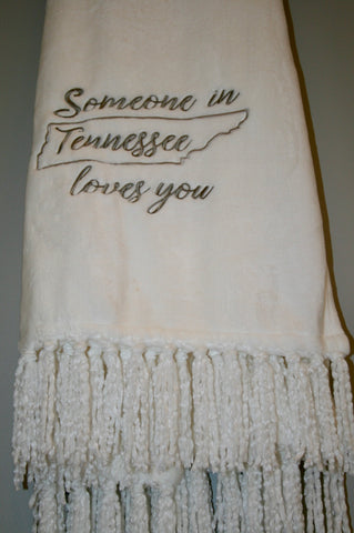 White Blanket  Someone Loves State Outline