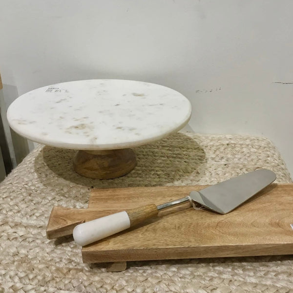 Marble & Wood Cake Stand