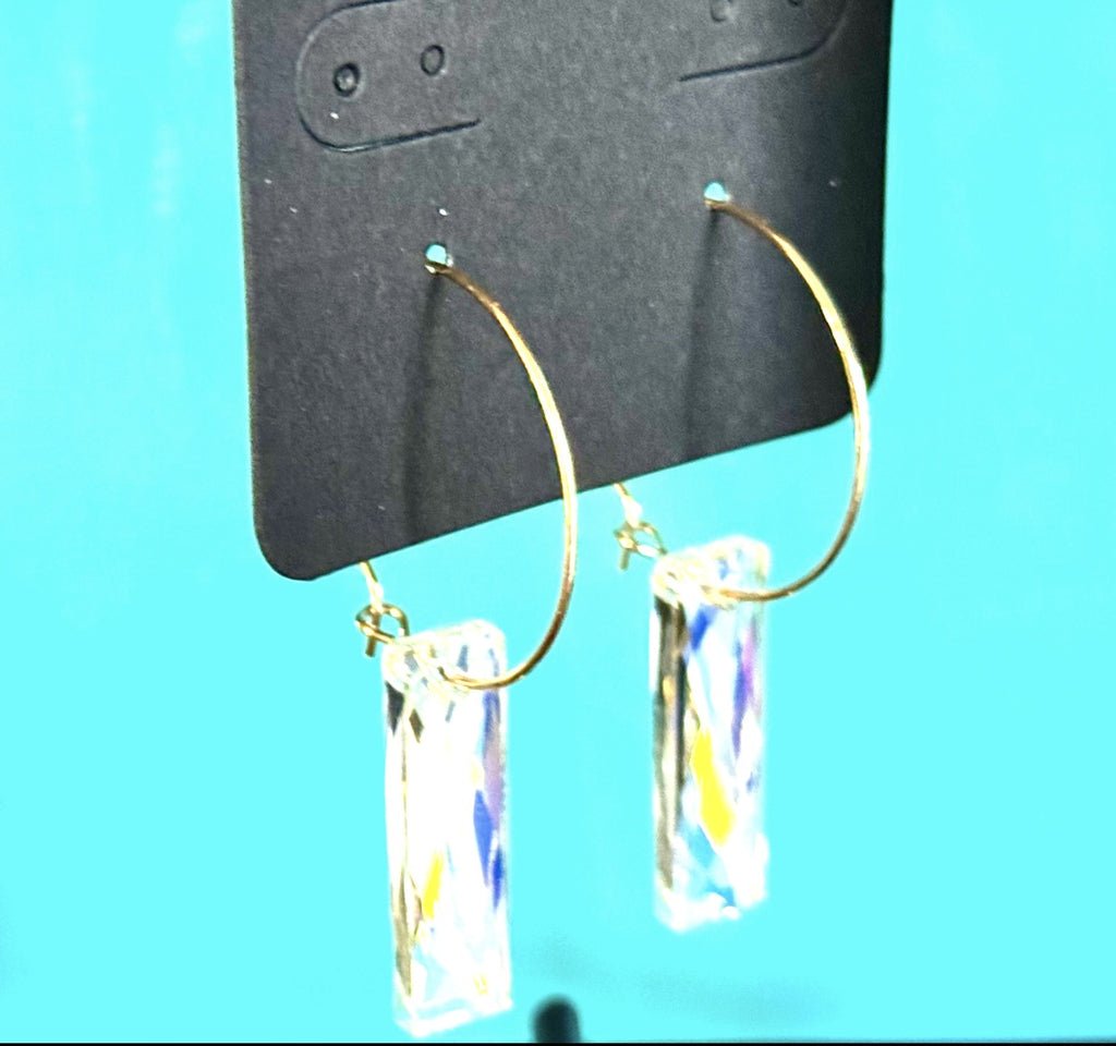 Crystal Faceted Drop Hoop Earrings