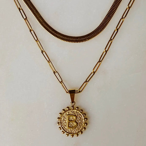 Double Chain Initial Necklace / wear together or separate 2 in 1
