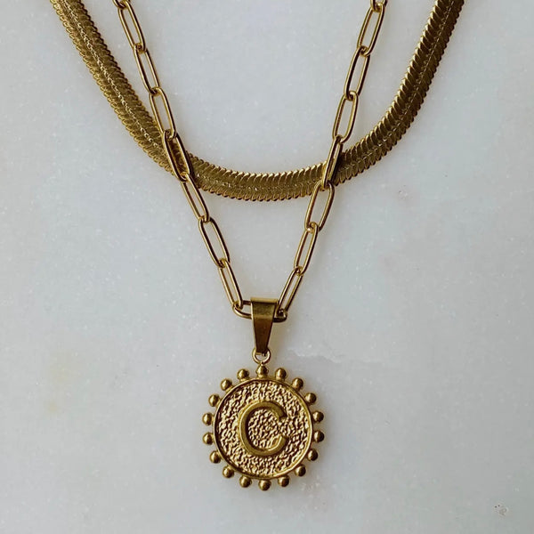 Double Chain Initial Necklace / wear together or separate 2 in 1