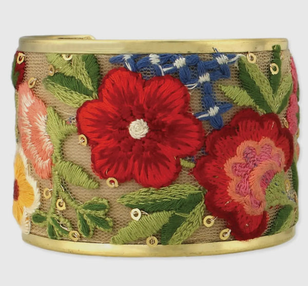 Flower Embroidered Elegance Cuff Bracelets Ast