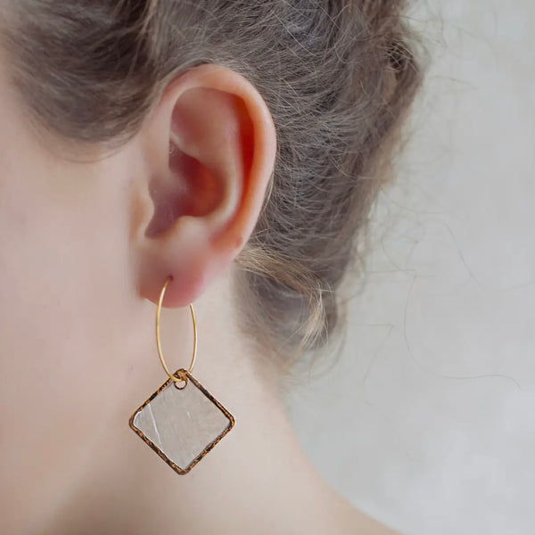 Intentions Earrings Capiz Shell Circle or Diamond
