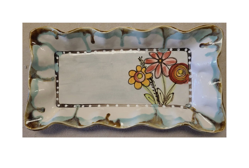 Rectangle Tray Drip Flowers Pottery