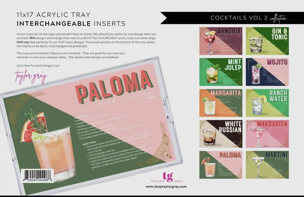 Cocktails Vol 2 Set of 5 Double Sided Inserts For Acrylic Tray