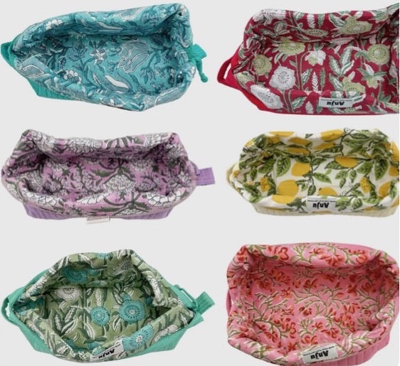 Quilted Cotton Solid Cosmetic Bag Ast Colors