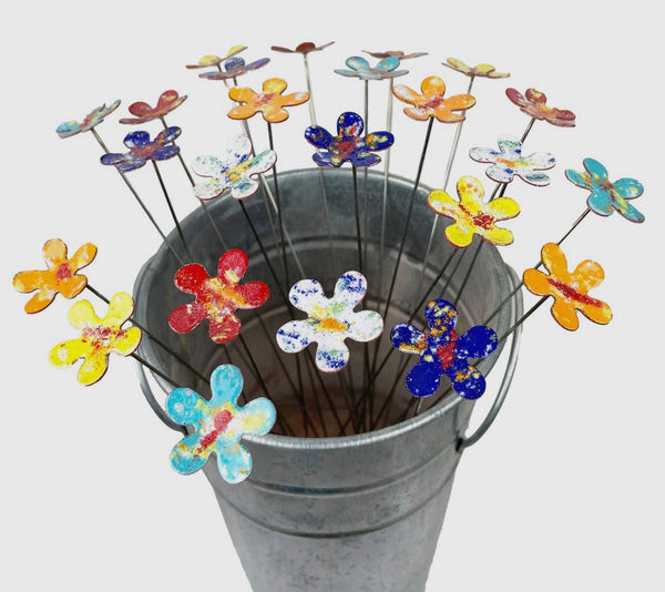 Copper Enamel Painted Colored Flowers