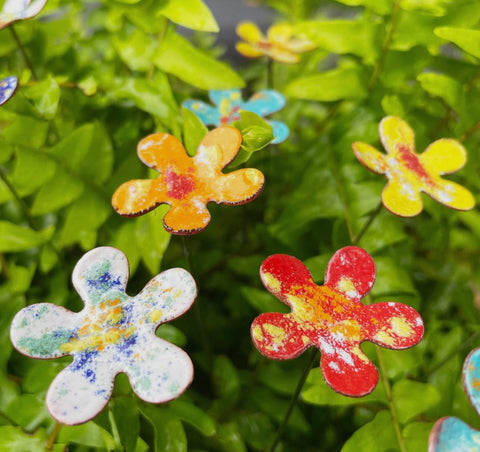 Copper Enamel Painted Colored Flowers