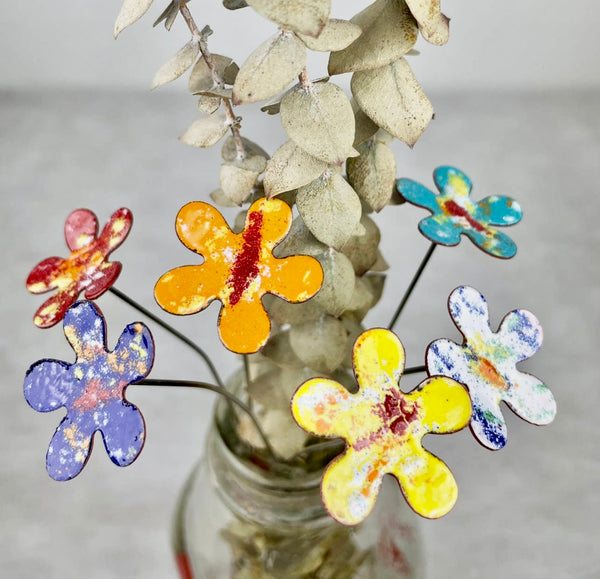 Copper Enamel Painted Colored Flowers