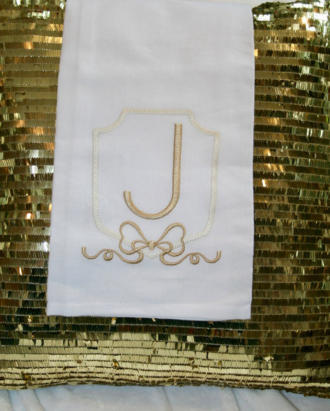 Tea Towel White Linen with Gold Monogramming