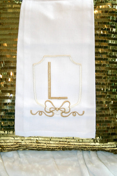 Tea Towel White Linen with Gold Monogramming