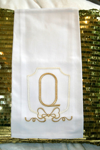 Tea Towel White Linen with Gold Monogramming