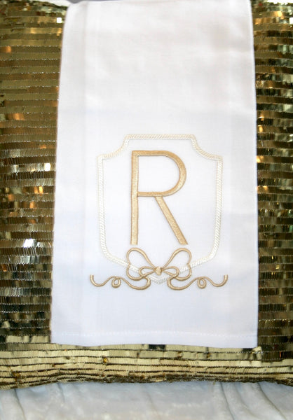 Tea Towel White Linen with Gold Monogramming