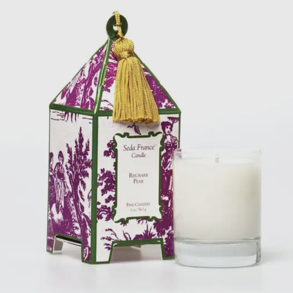 Rhubarb Pear Toile Pagoda Mini Box Candle