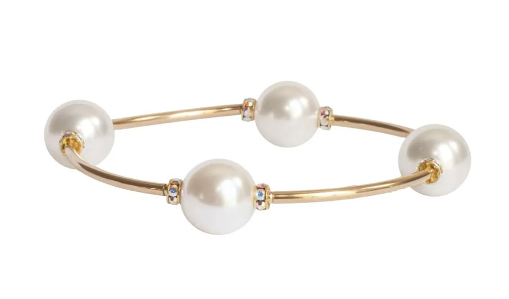 12mm Crystal White Pearl Blessing Bracelet W/ Gold Links