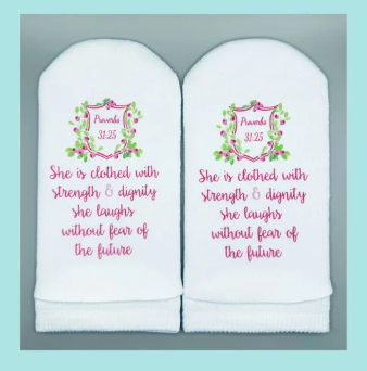 Scripture Socks She is Clothed w/ Strength & Dignity