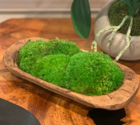 Wood Dough Bowl with Preserved Moss