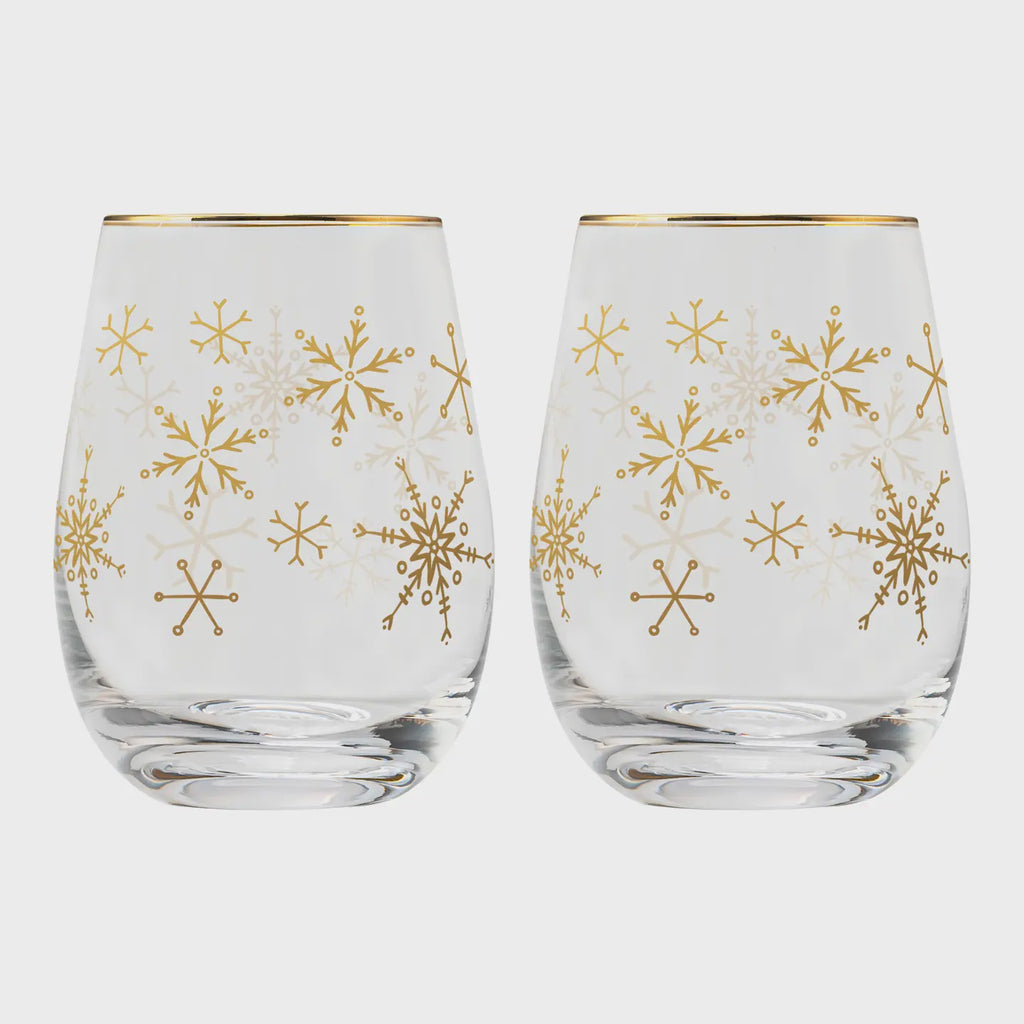 Holiday Stemless Wine Glasses, Boxed Set of 2