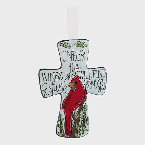 Ceramic Cross Under His Wings Red Bird