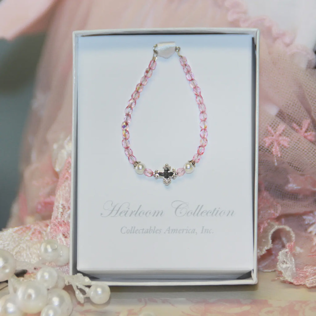 Infant Cross Pink Crystal Bracelet