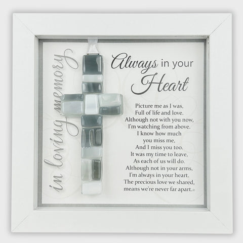 Always in Your Heart Mosaic Glass Cross Sympathy Gift Framed