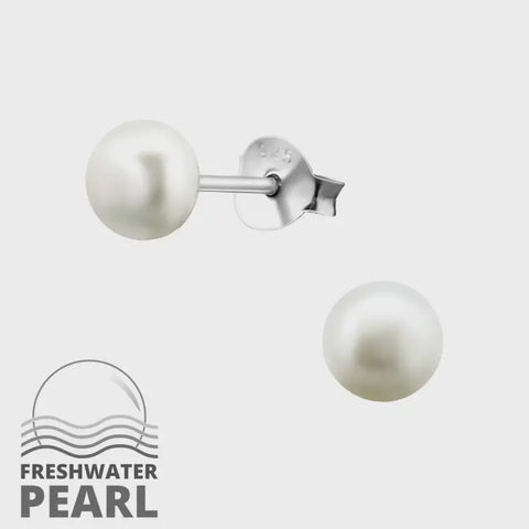 Silver Freshwater White Pearl Stud Earrings