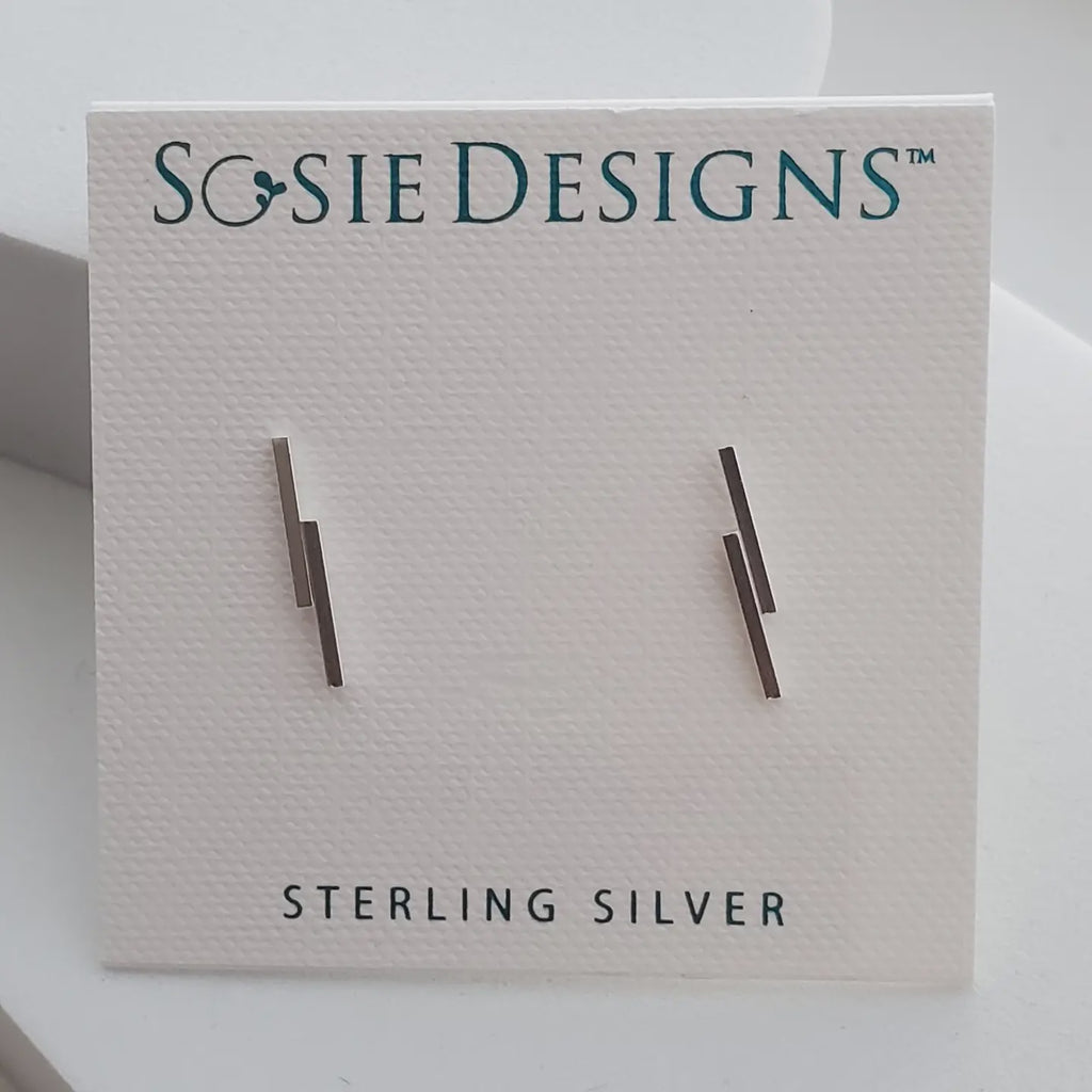 Sterling Silver Double Line Bar Studs