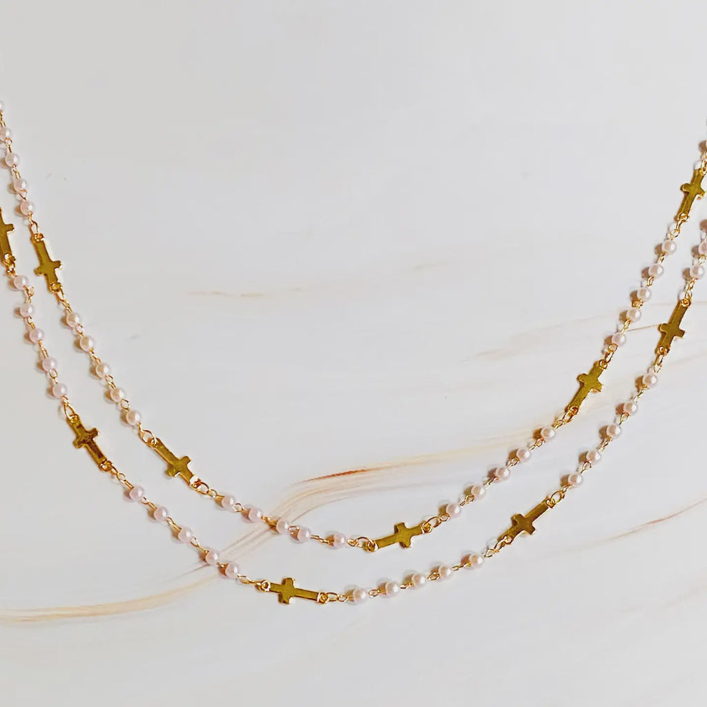 Pearls & Crosses Long Necklace