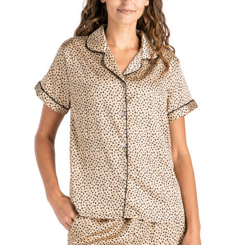 Ooh La Leopard Satin Pajama Top Hello Mello