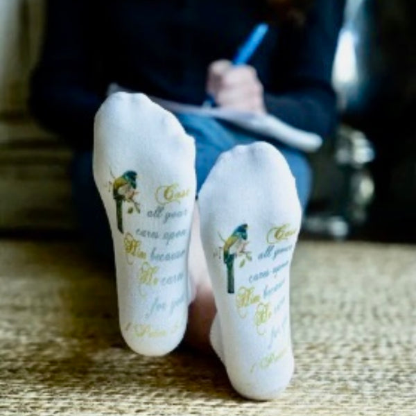 Scripture Socks Cast All Your Cares Upon The Lord Bird