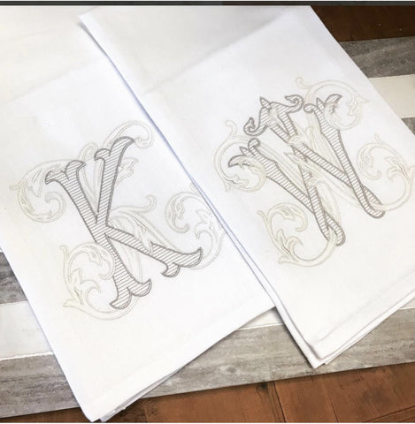 Vintage Vine Khaki Ivory Initial Tea Towel