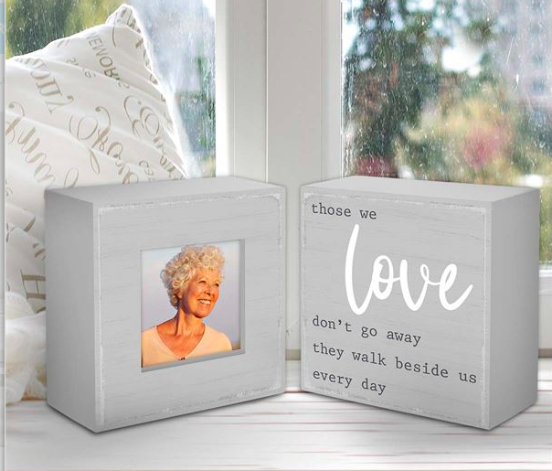 Remembrance 2 piece set grey photo frame w/ love block