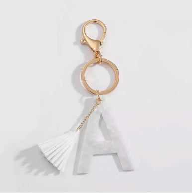 Initial Keychain White Tassel