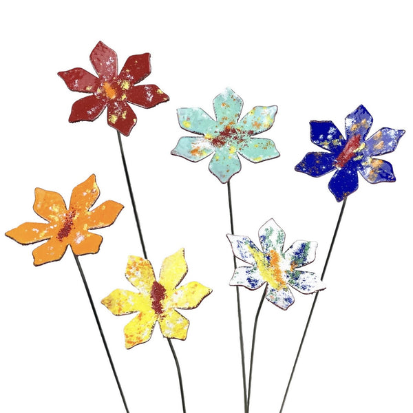 Copper Enamel Painted Colored Flowers